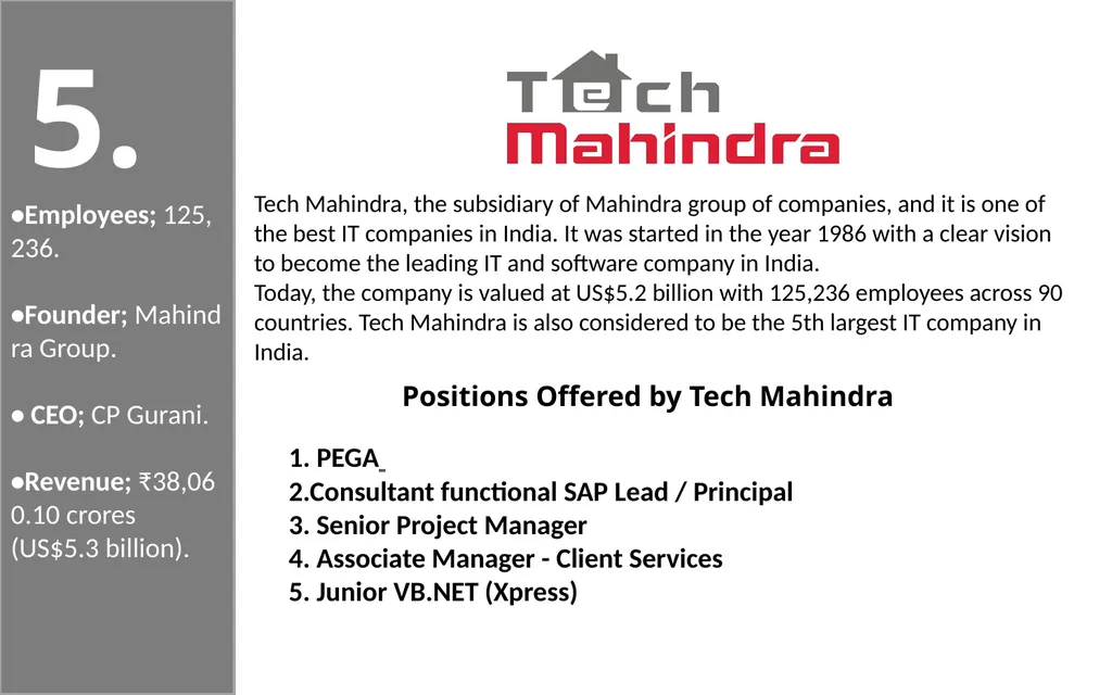 50 India Based IT Companies 1. TCS is an India - slide 8 of 33