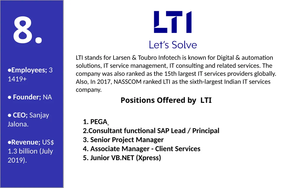 50 India Based IT Companies 1. TCS is an India - slide 11 of 33