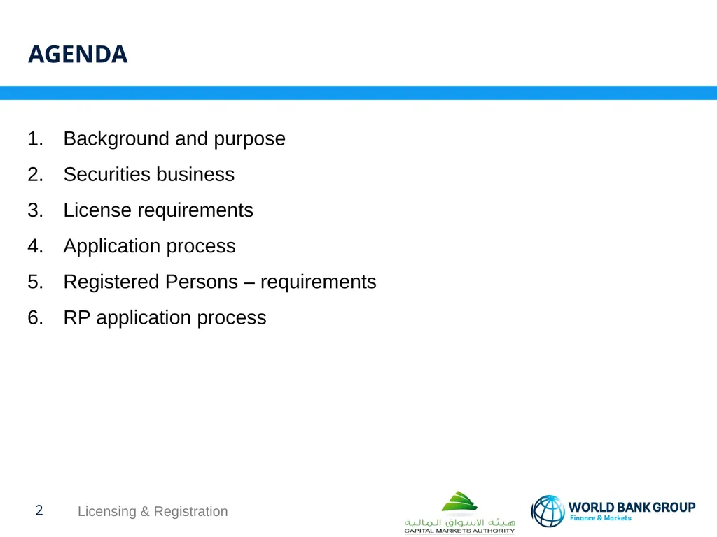 WORKSHOP ON proposed CMA regulations Licensing & - slide 2 of 16