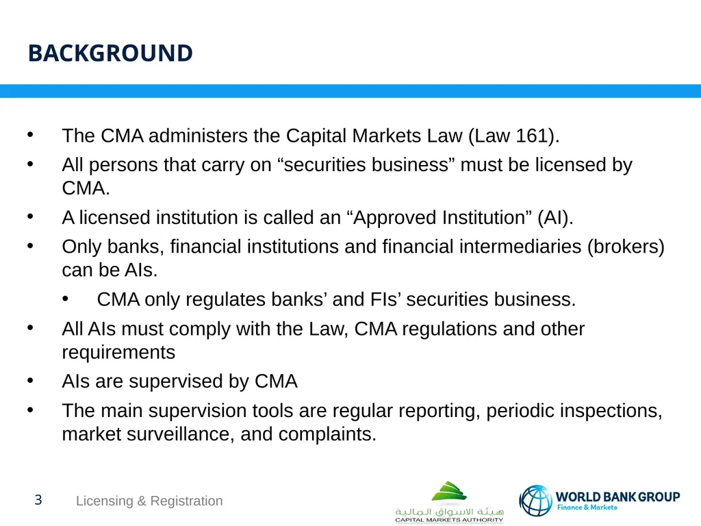 WORKSHOP ON proposed CMA regulations Licensing & - slide 3 of 16