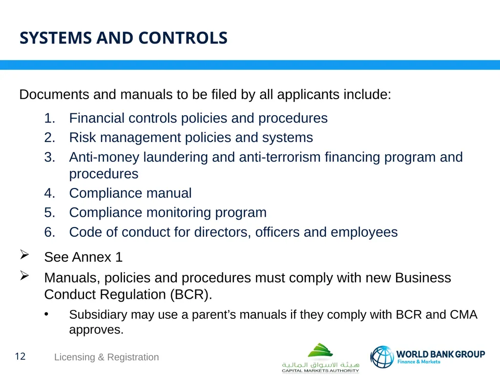 WORKSHOP ON proposed CMA regulations Licensing & - slide 12 of 16