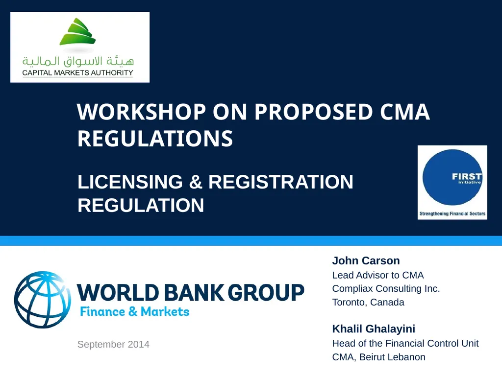WORKSHOP ON proposed CMA regulations Licensing & - slide 1 of 16