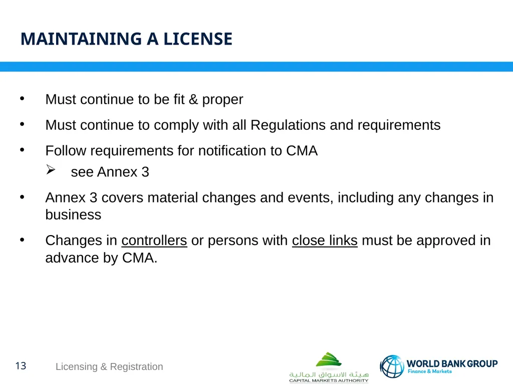WORKSHOP ON proposed CMA regulations Licensing & - slide 13 of 16