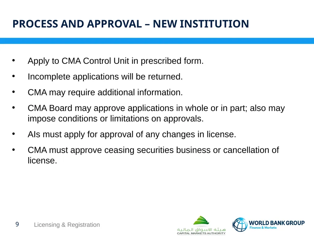 WORKSHOP ON proposed CMA regulations Licensing & - slide 9 of 16