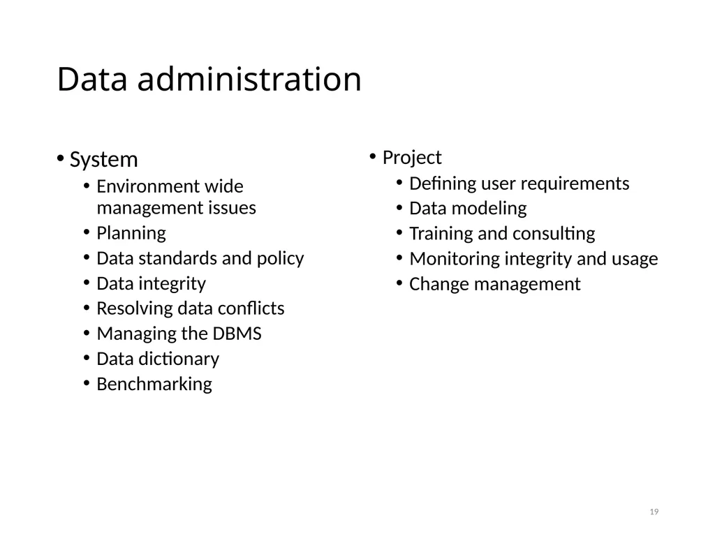 Data Administration Bad administration, to be - slide 19 of 43