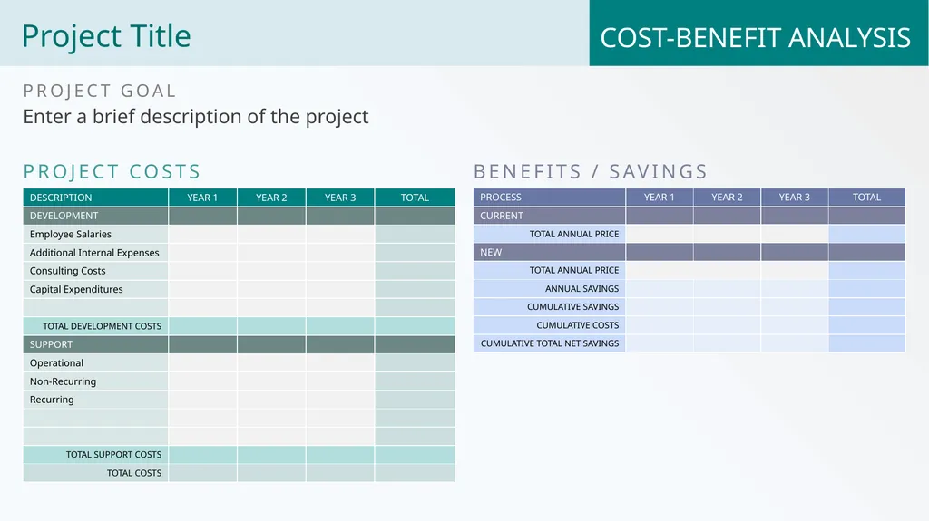 Cost-Benefit Analysis Table Template for - slide 3 of 4