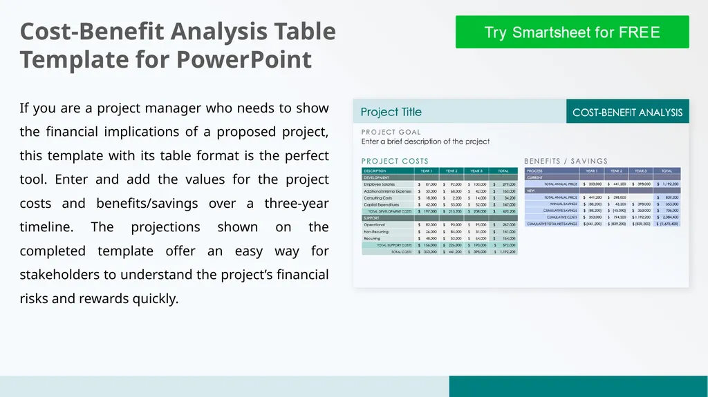 Cost-Benefit Analysis Table Template for - slide 1 of 4