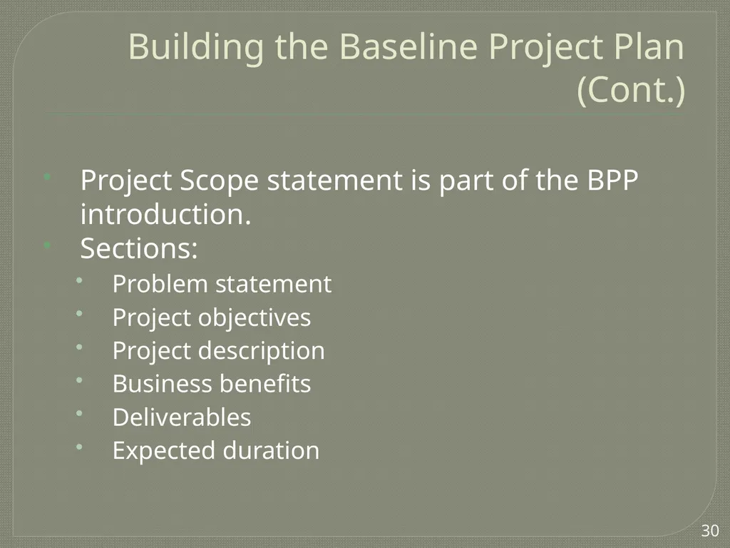 Project Estimation Describe project scope, - slide 25 of 26