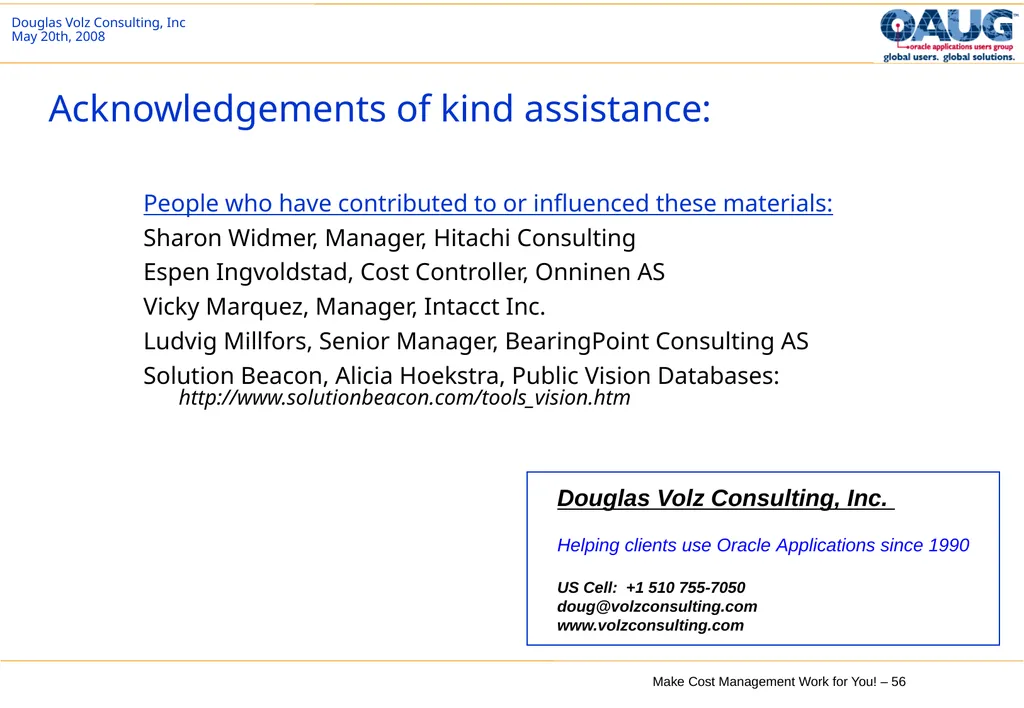 Make Cost Management Work for You! 20th May 2008 - slide 56 of 80