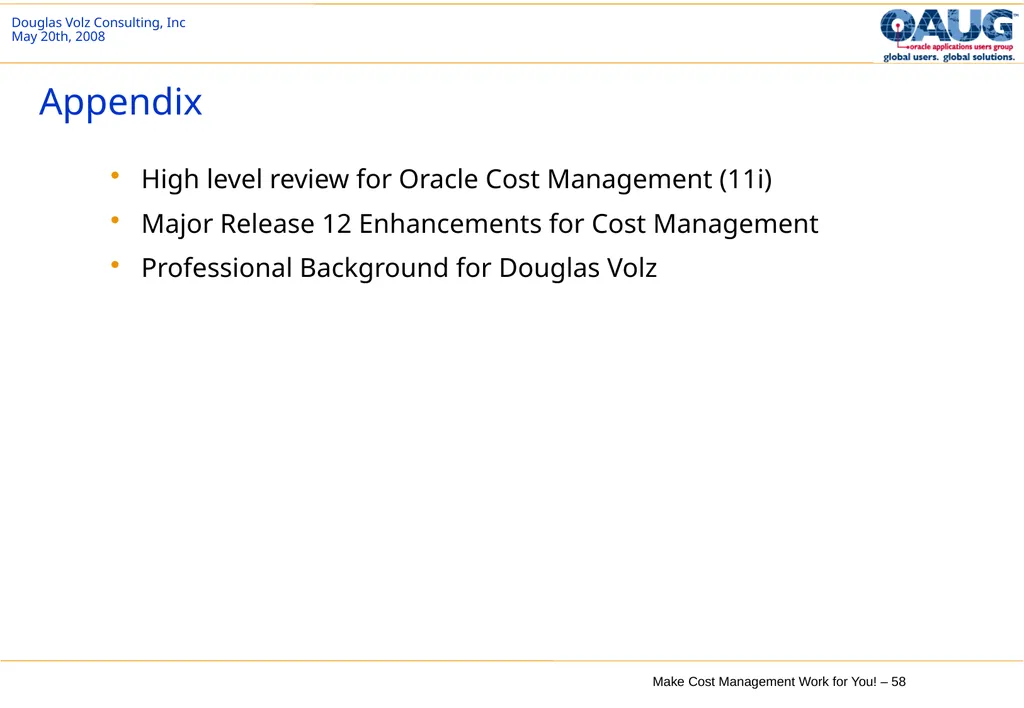Make Cost Management Work for You! 20th May 2008 - slide 58 of 80