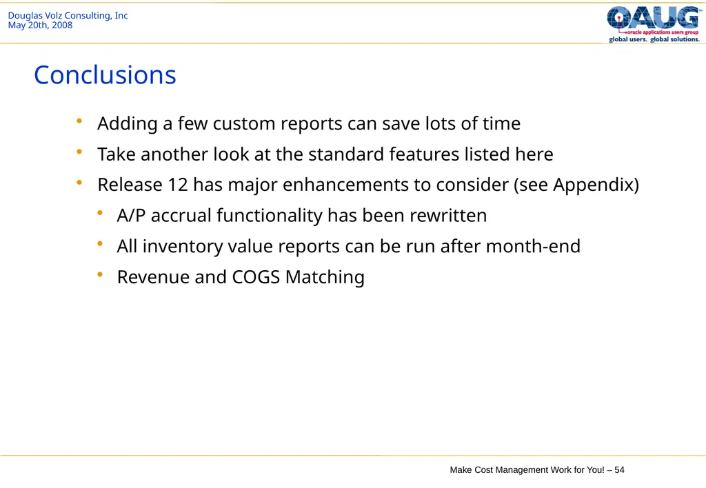 Make Cost Management Work for You! 20th May 2008 - slide 54 of 80