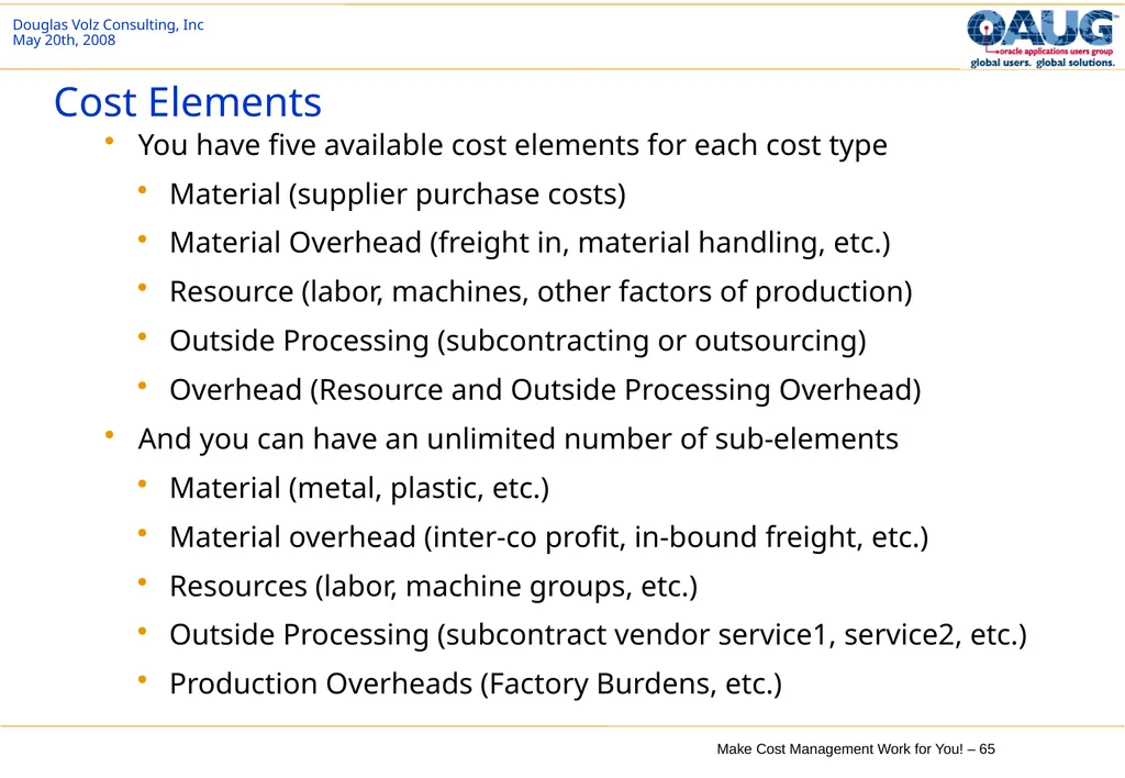 Make Cost Management Work for You! 20th May 2008 - slide 65 of 80