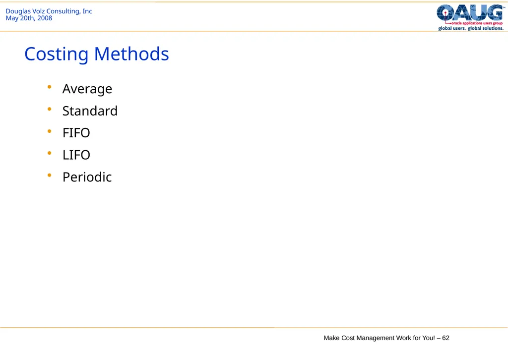 Make Cost Management Work for You! 20th May 2008 - slide 62 of 80
