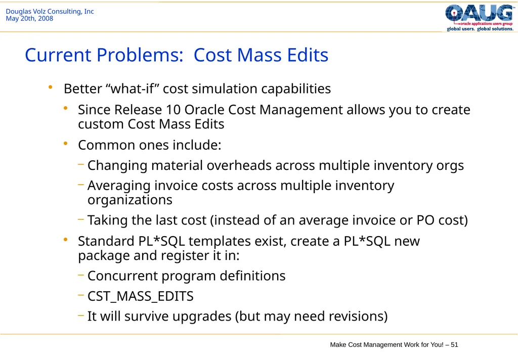 Make Cost Management Work for You! 20th May 2008 - slide 51 of 80