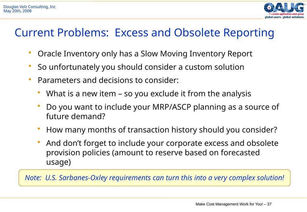 Make Cost Management Work for You! 20th May 2008 - slide 37 of 80