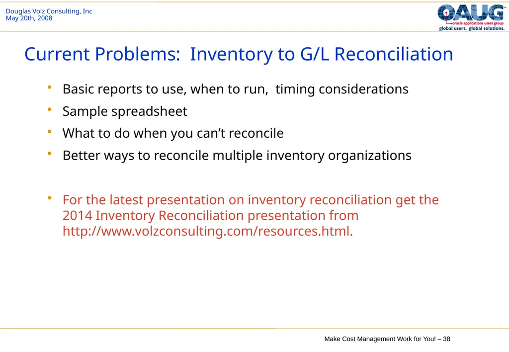 Make Cost Management Work for You! 20th May 2008 - slide 38 of 80