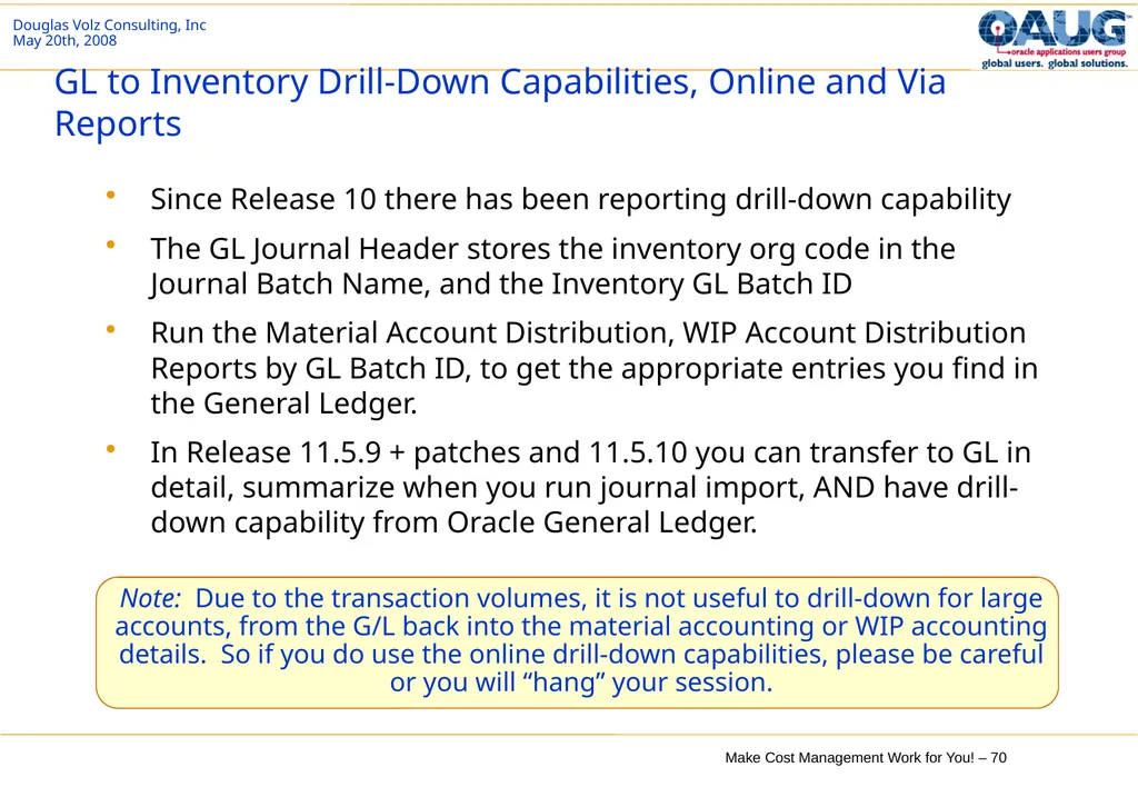 Make Cost Management Work for You! 20th May 2008 - slide 70 of 80