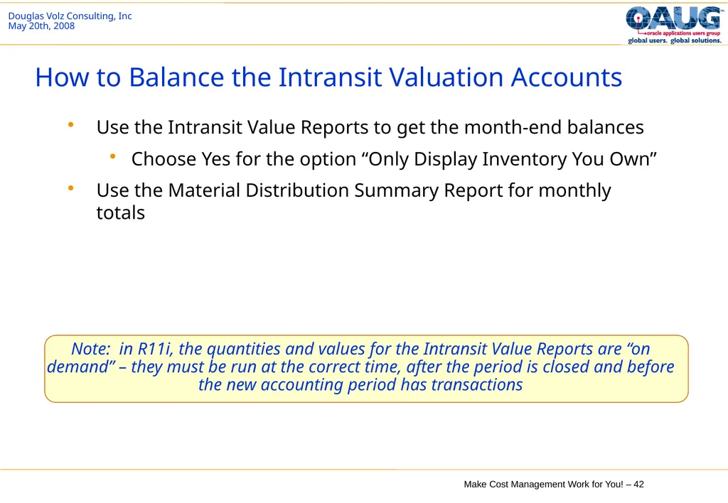 Make Cost Management Work for You! 20th May 2008 - slide 42 of 80
