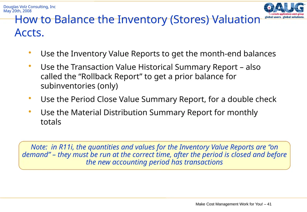 Make Cost Management Work for You! 20th May 2008 - slide 41 of 80