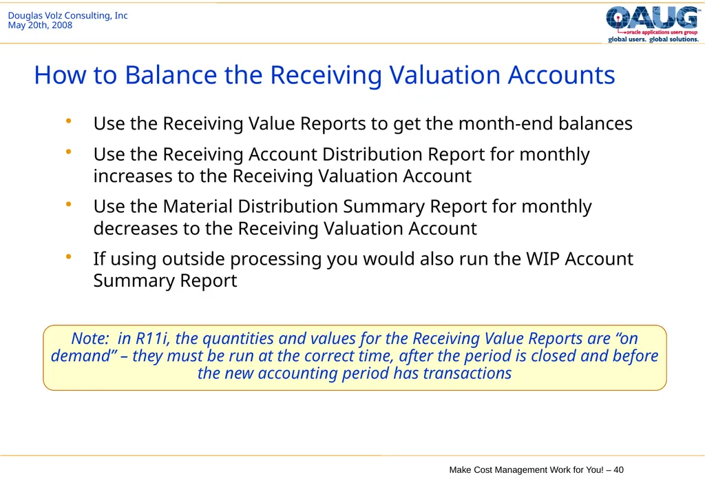Make Cost Management Work for You! 20th May 2008 - slide 40 of 80