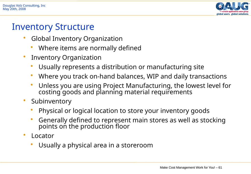Make Cost Management Work for You! 20th May 2008 - slide 61 of 80