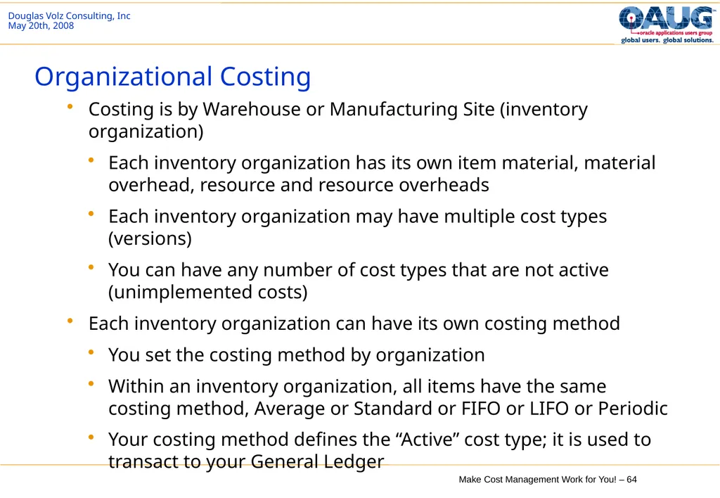 Make Cost Management Work for You! 20th May 2008 - slide 64 of 80