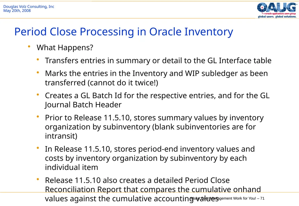 Make Cost Management Work for You! 20th May 2008 - slide 71 of 80