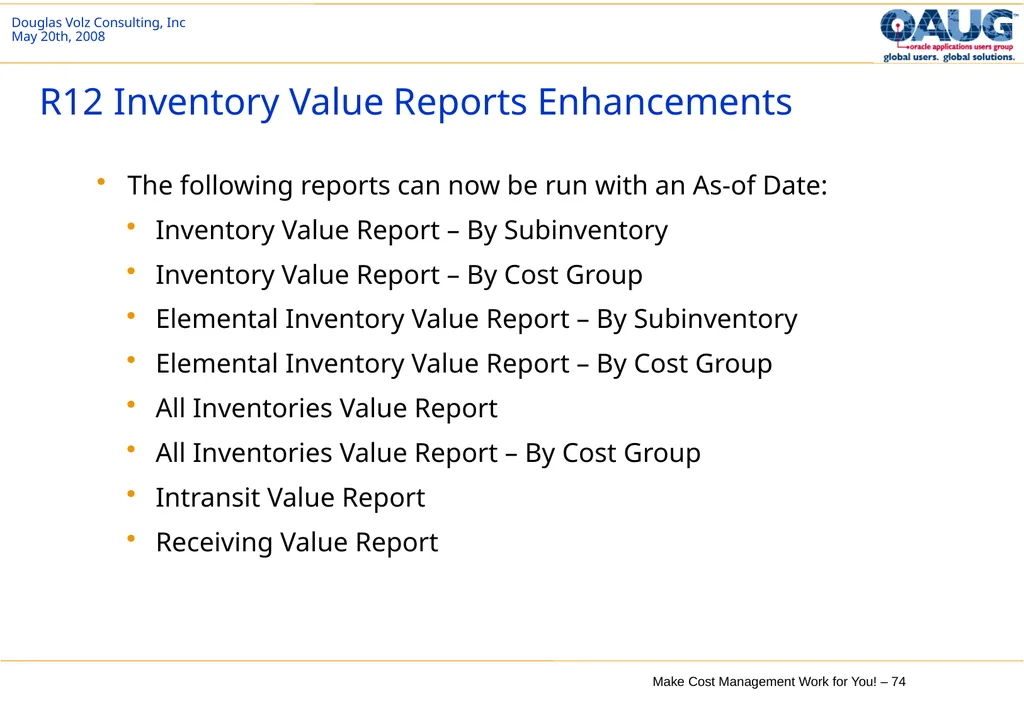 Make Cost Management Work for You! 20th May 2008 - slide 74 of 80