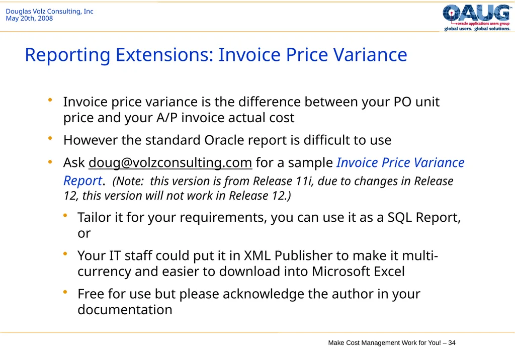 Make Cost Management Work for You! 20th May 2008 - slide 34 of 80