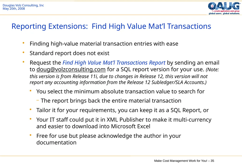 Make Cost Management Work for You! 20th May 2008 - slide 35 of 80