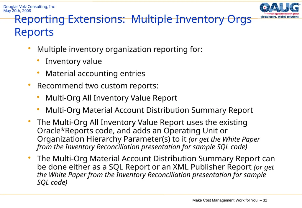 Make Cost Management Work for You! 20th May 2008 - slide 32 of 80