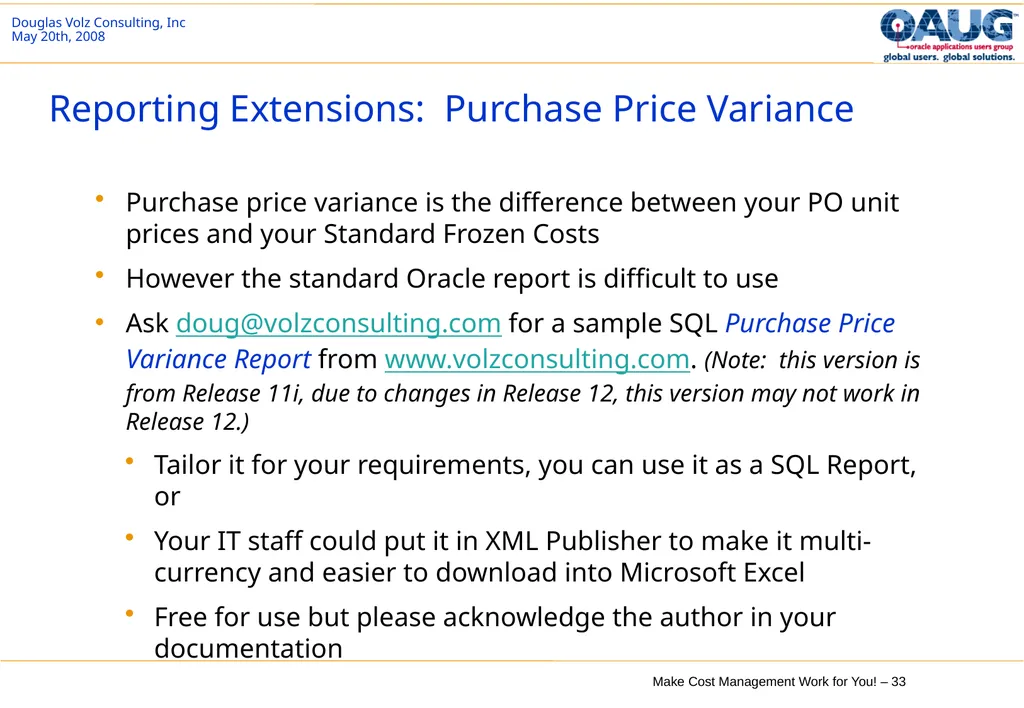 Make Cost Management Work for You! 20th May 2008 - slide 33 of 80