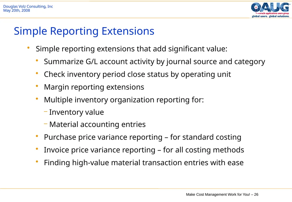 Make Cost Management Work for You! 20th May 2008 - slide 26 of 80
