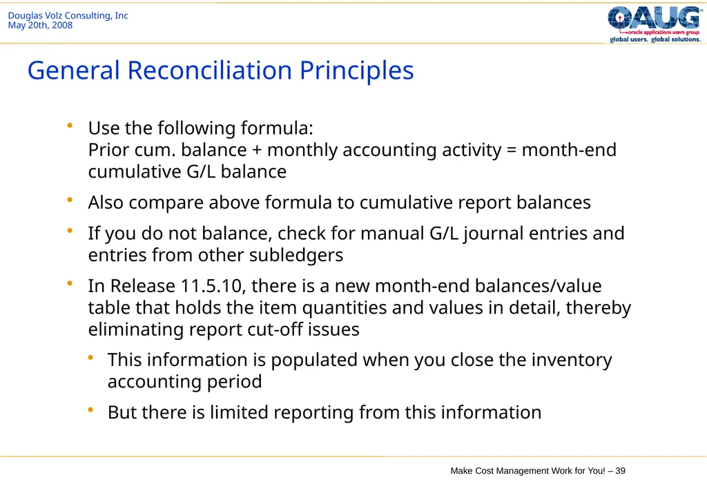 Make Cost Management Work for You! 20th May 2008 - slide 39 of 80