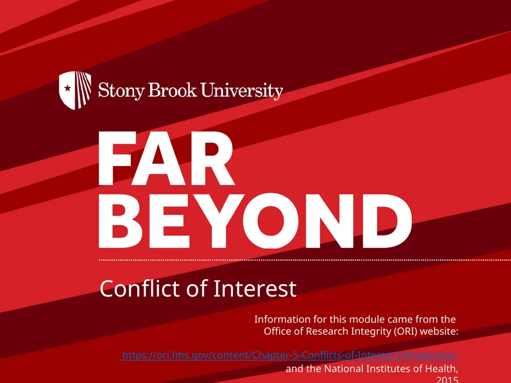 Conflict of Interest Information for this module - slide 1 of 26