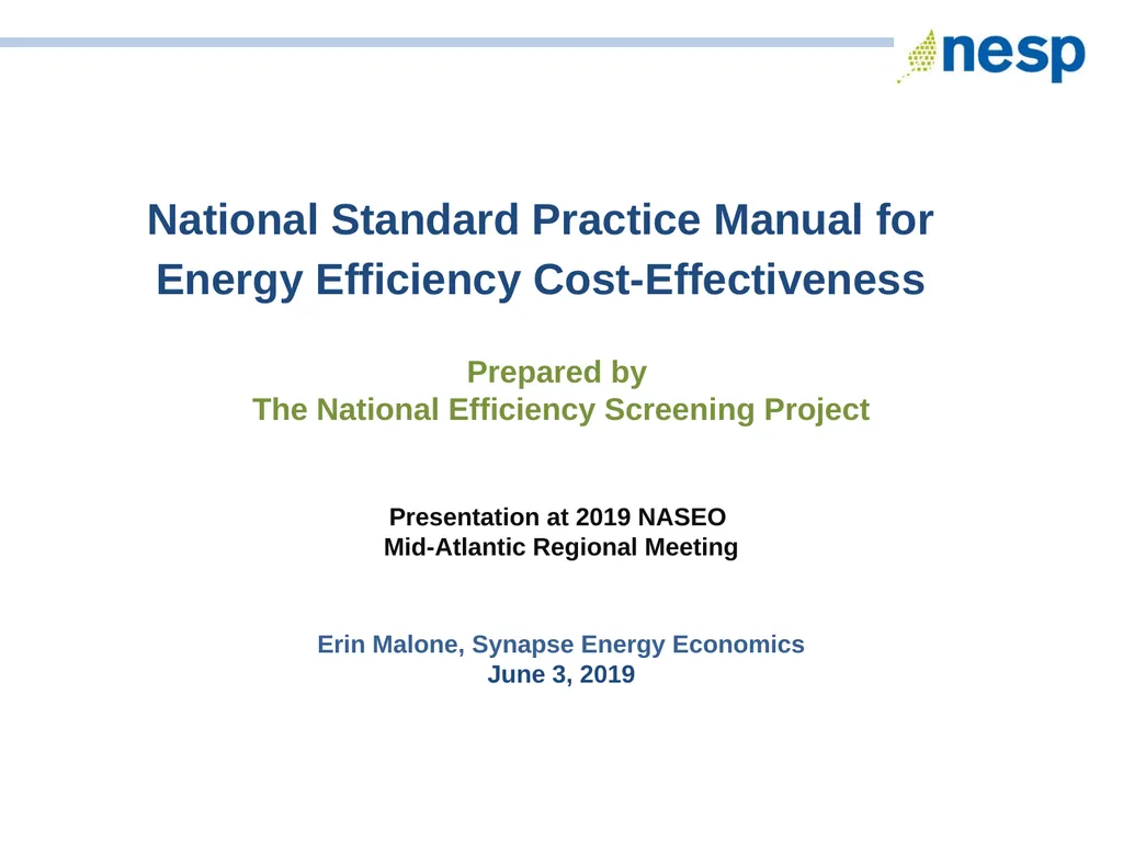 National Standard Practice Manual for Energy