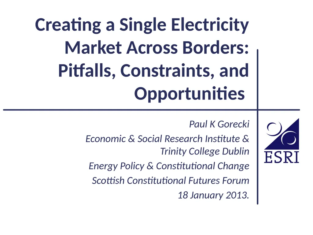 Creating a Single Electricity Market Across - slide 1 of 11
