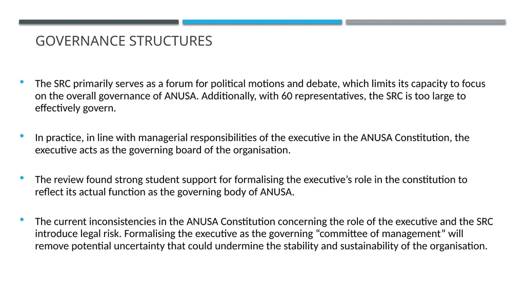 ANUSA GOVERNANCE REVIEW SUMMARY FINDINGS & - slide 11 of 50