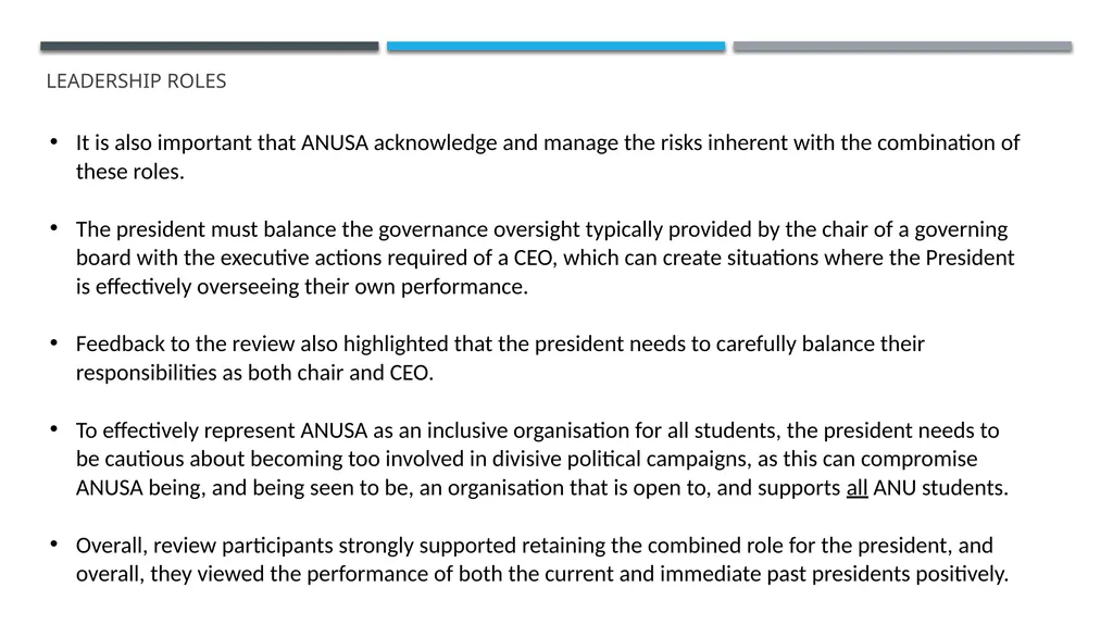 ANUSA GOVERNANCE REVIEW SUMMARY FINDINGS & - slide 22 of 50