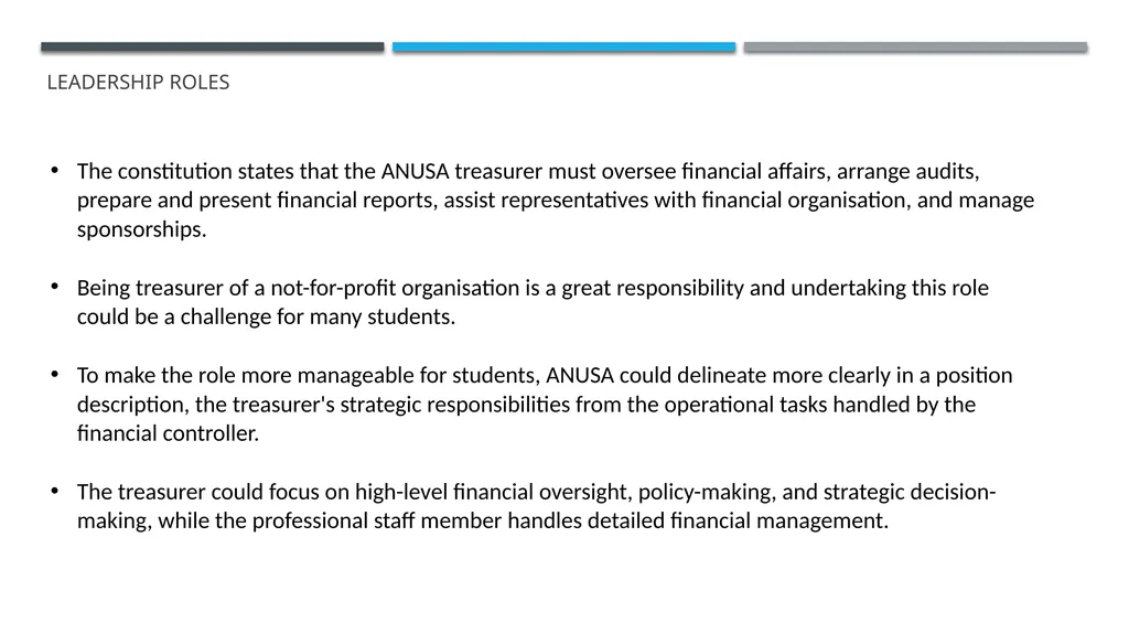 ANUSA GOVERNANCE REVIEW SUMMARY FINDINGS & - slide 23 of 50