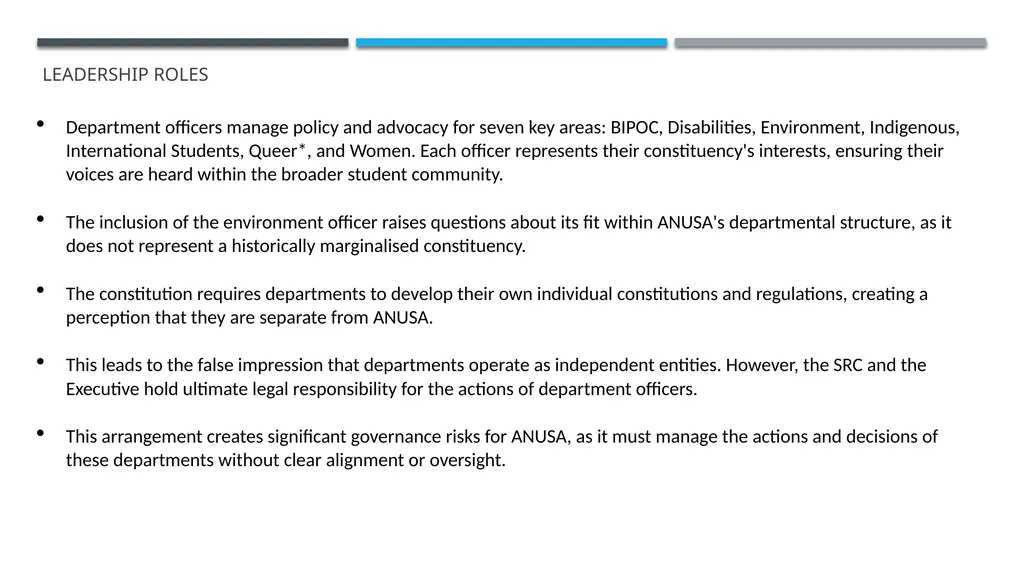 ANUSA GOVERNANCE REVIEW SUMMARY FINDINGS & - slide 26 of 50