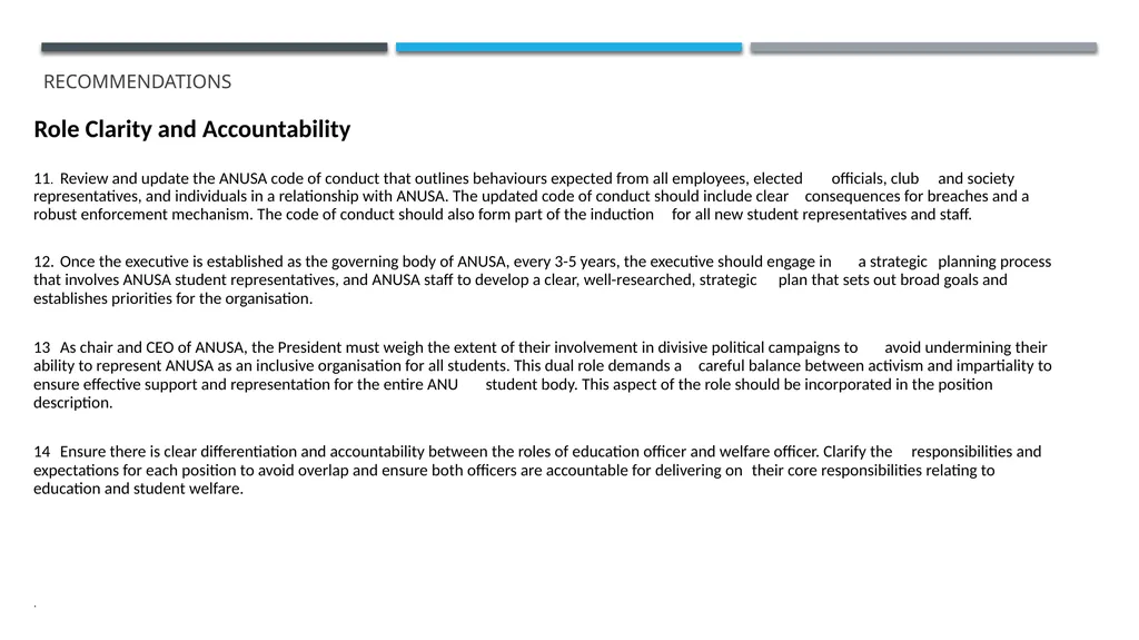 ANUSA GOVERNANCE REVIEW SUMMARY FINDINGS & - slide 44 of 50