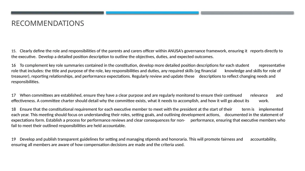 ANUSA GOVERNANCE REVIEW SUMMARY FINDINGS & - slide 45 of 50