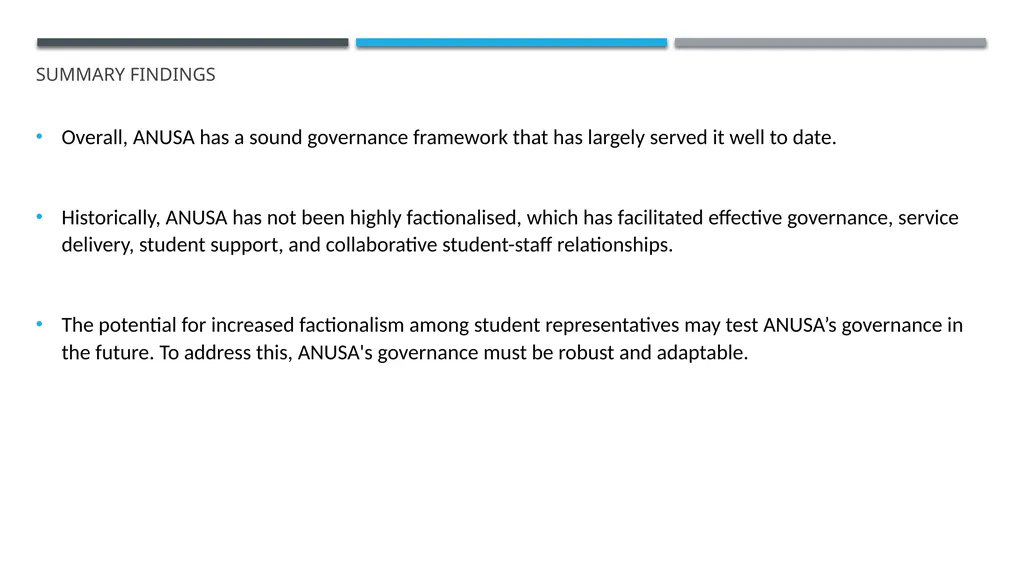 ANUSA GOVERNANCE REVIEW SUMMARY FINDINGS & - slide 5 of 50