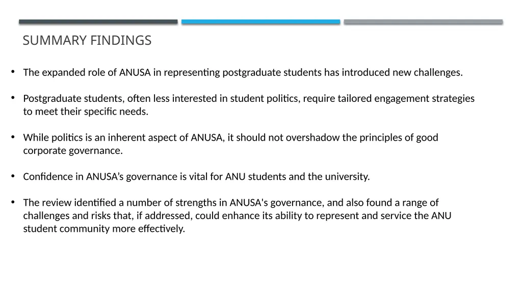 ANUSA GOVERNANCE REVIEW SUMMARY FINDINGS & - slide 6 of 50