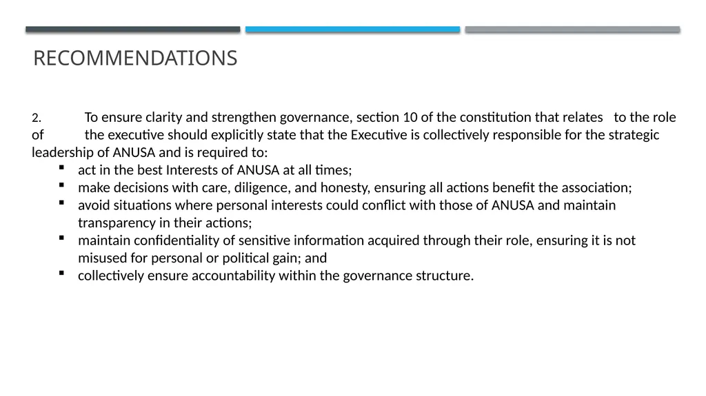 ANUSA GOVERNANCE REVIEW SUMMARY FINDINGS & - slide 38 of 50