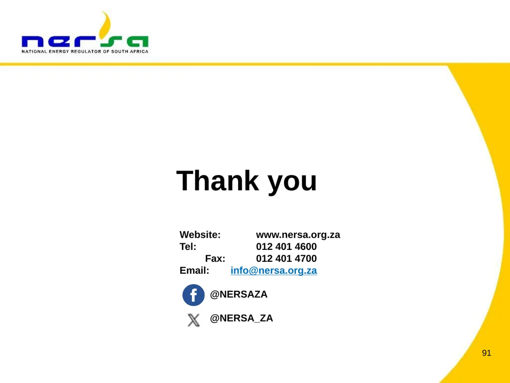 PRESENTATION BY NERSA CHAIRPERSON, MR THEMBANI - slide 91 of 91
