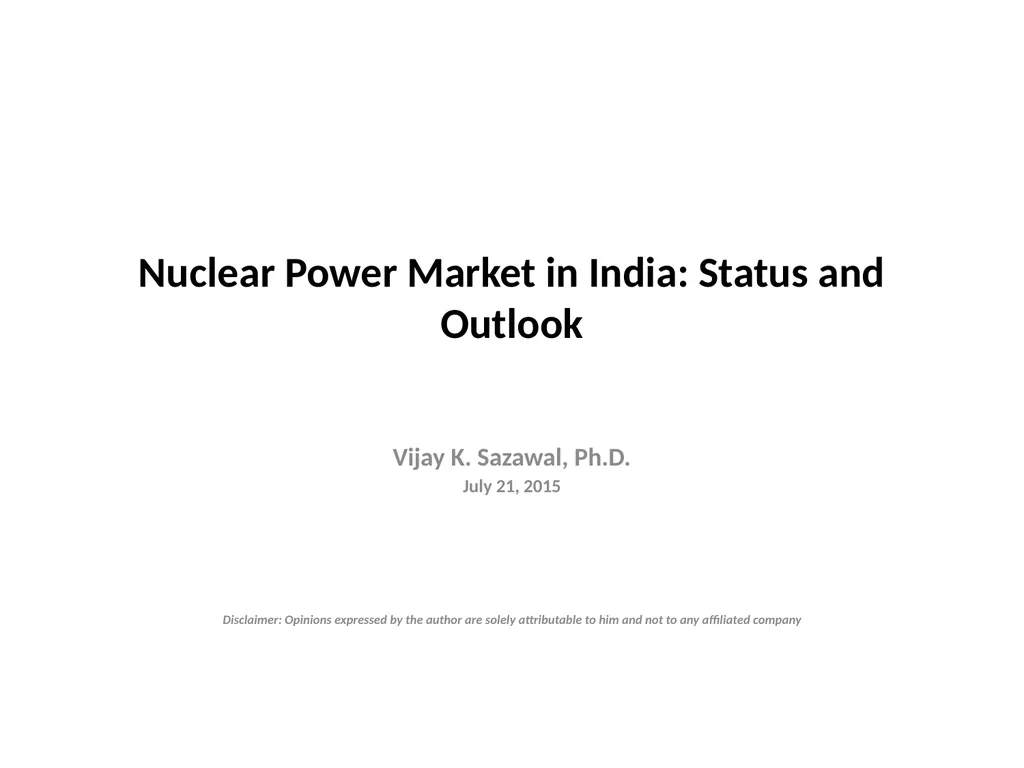 Nuclear Power Market in India: Status and Outlook