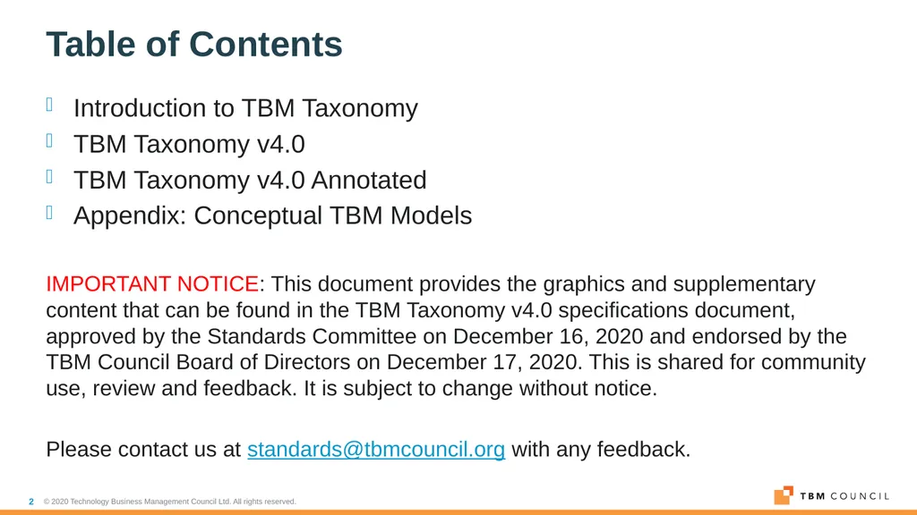 TBM Taxonomy Version 4.0 Date: December 16, 2020 - slide 2 of 38