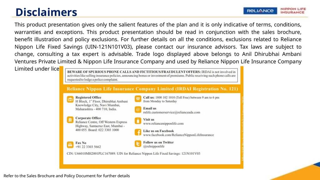Reliance Nippon Life Fixed Savings (A Non-Linked - slide 13 of 14